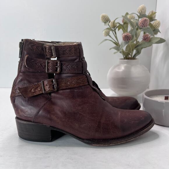 Freebird by Steven Roper Distressed Leather Western Ankle Boots Brown Women's 9 - Picture 4 of 10